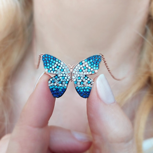 925 Sterling Blue Stone Butterfly Necklace Women's Silver Necklace