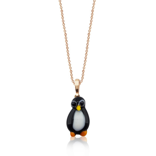 Handmade Murano Glass Penguin Silver Necklace