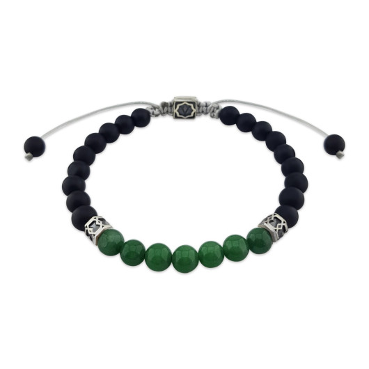 Silver Men's Bracelet With Jade And Onyx Stones