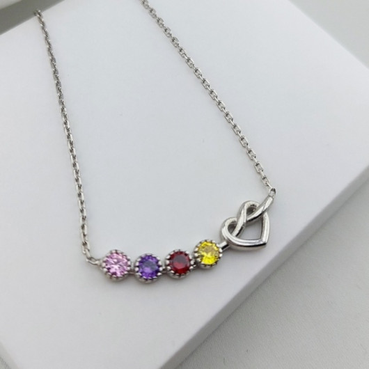 Women's 925 Sterling Silver Eternal Love Colorful Stone Necklace