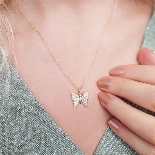 Women's 925 Sterling Silver Stone Butterfly Necklace