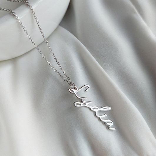 Vaoov 925 Sterling Silver Cursive Vertical Name Women's Gift Necklace