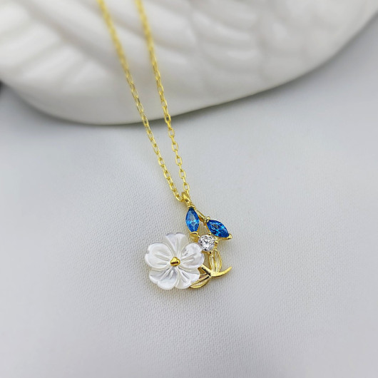 Vaoov 925 Sterling Silver Blue Stone Flower Necklace