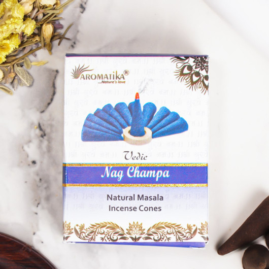 Aromatika Nag Champa Scented Organic Coalless Conical Incense