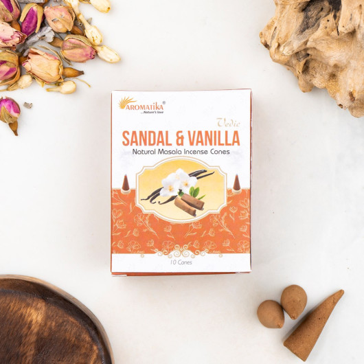 Sandal Vanilla Flavored Organic Coalless Conical Incense