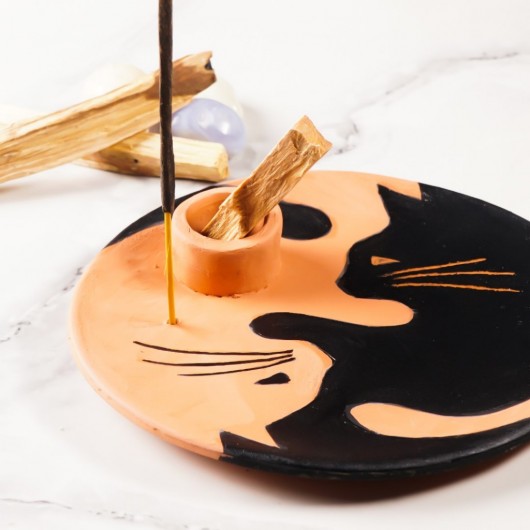 Handmade Wooden Cat Incense Holder