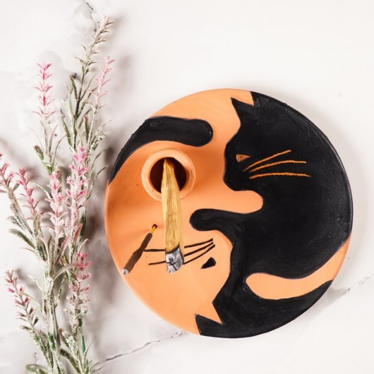 Handmade Wooden Cat Incense Holder