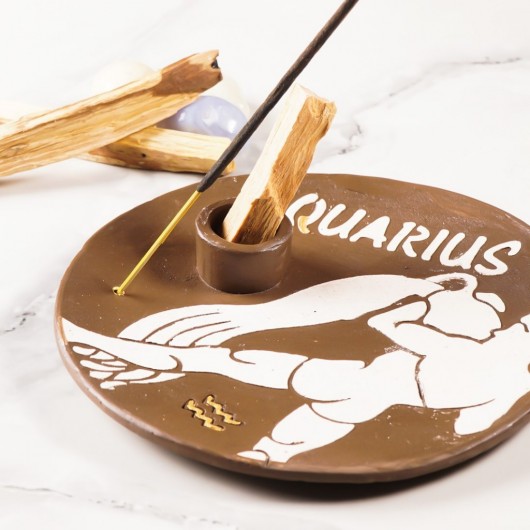 Handmade Aquarius Themed Wood Incense Holder