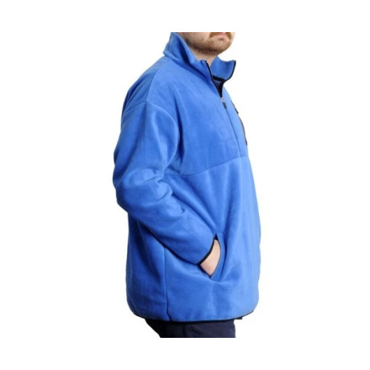 Plus Size Men Sweat Half Zipper Garnished Polar Blue