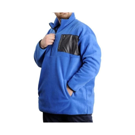 Plus Size Men Sweat Half Zipper Garnished Polar Blue