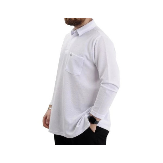 Plus Size Men Sweatshirt Polo Neck Long Sleeve White