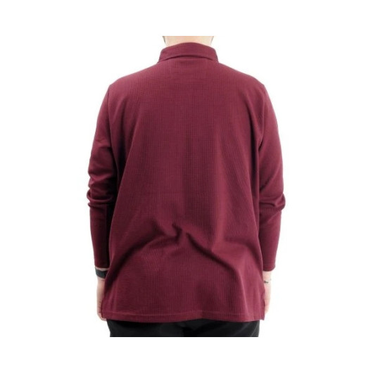 Plus Size Men Sweatshirt Polo Neck Long Sleeve Claret Red