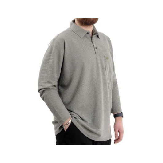 Plus Size Men Sweatshirt Polo Neck Long Sleeve Khaki