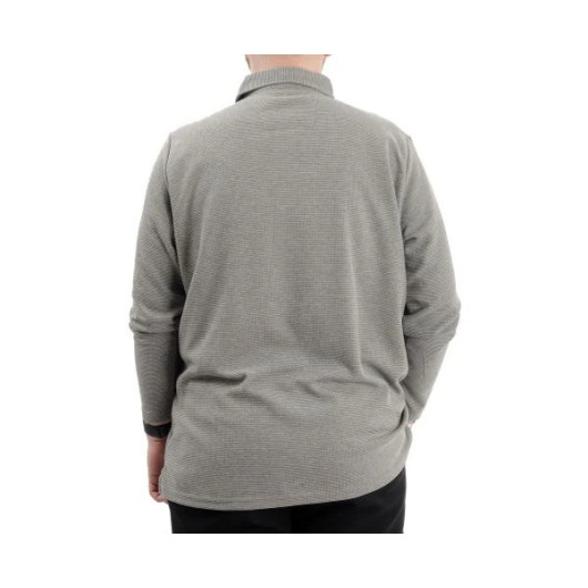 Plus Size Men Sweatshirt Polo Neck Long Sleeve Khaki