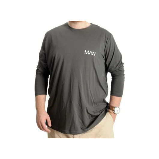 Plus Size Men's T-Shirt Long Sleeve Crew Neck Khaki