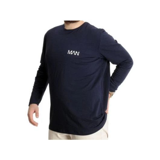 Plus Size Men's T-Shirt Long Sleeve Crew Neck Navy Blue