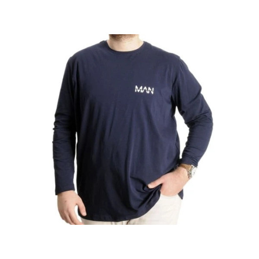 Plus Size Men's T-Shirt Long Sleeve Crew Neck Navy Blue