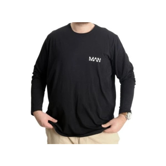 Plus Size Men's T-Shirt Long Sleeve Crew Neck Black