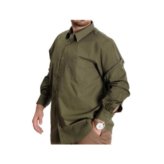 Plus Size Shirt Pocket Lycra Poplin Khaki