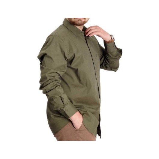 Plus Size Shirt Pocket Lycra Poplin Khaki