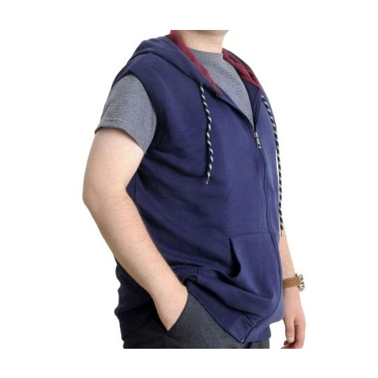 Men Large Size Vest Kangaroo Pocket Zippered Indigo