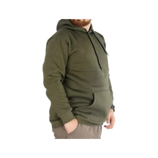 Men Sweatshirt Hooded Kangaroo Pocket Basic Khaki