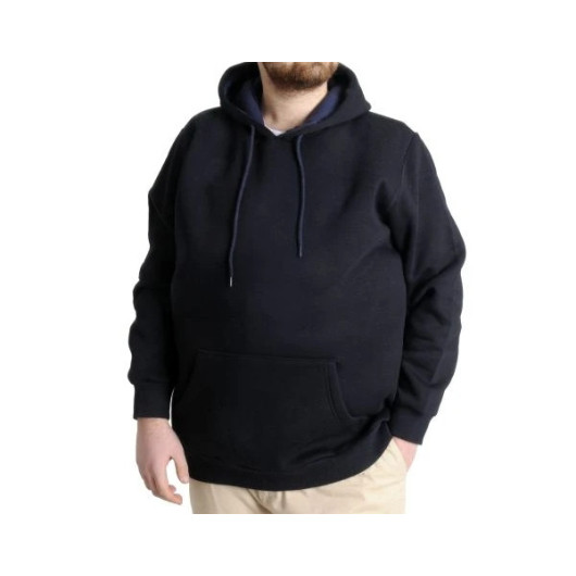 Men Sweatshirt Hooded Kangaroo Pocket Basic Navy Blue