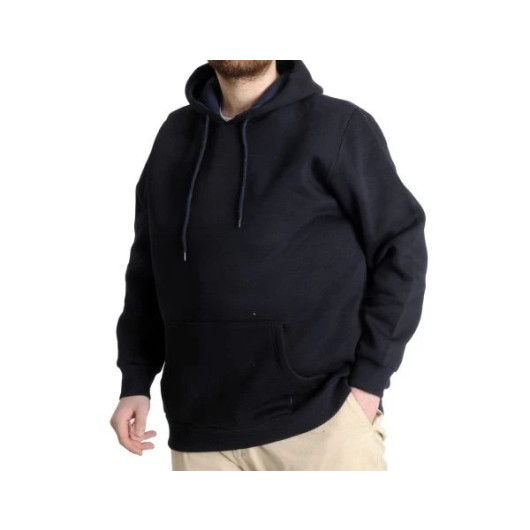 Men Sweatshirt Hooded Kangaroo Pocket Basic Navy Blue