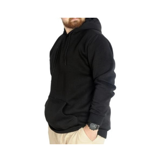 Men Sweatshirt Hooded Kangaroo Pocket Basic Black