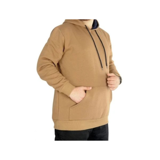 Men Sweatshirt Hooded Kangaroo Pocket Basic Coffee With Milk