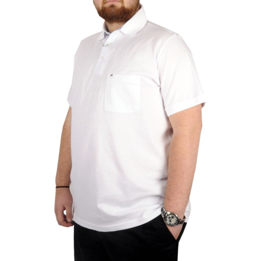 Oversized Men's Tshirt Polo Neck Pocket Classic Pique White