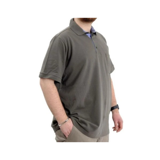 Large Size Men Tshirt Polo Neck Pocket Classic Pique Khaki