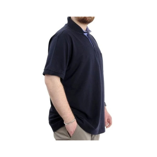 Large Size Men Tshirt Polo Collar With Pocket Classic Navy Blue