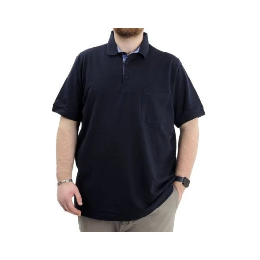 Large Size Men Tshirt Polo Collar With Pocket Classic Navy Blue