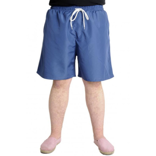 Plus Size Men's Beach Shorts White Line Indigo
