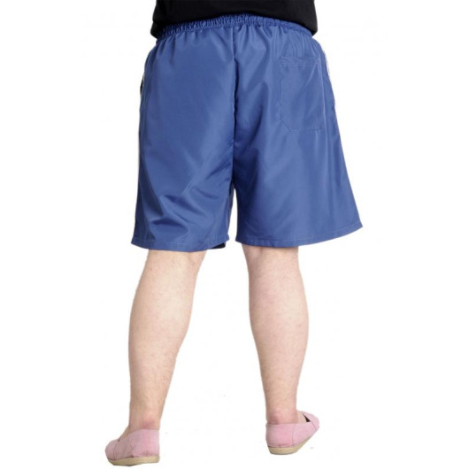 Plus Size Men's Beach Shorts White Line Indigo