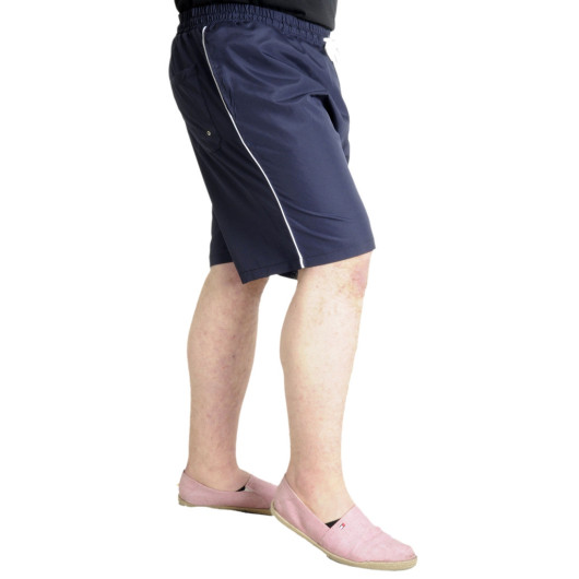 Plus Size Men's Marine Shorts White Line Navy Blue