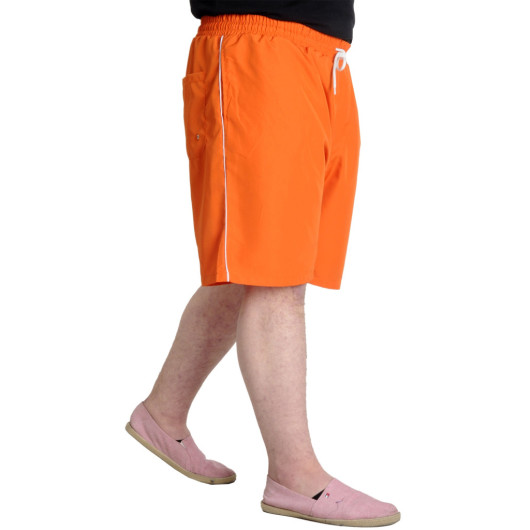 Plus Size Beach Shorts White Line Orange