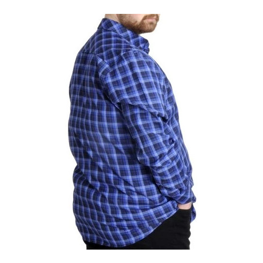 Large Size Men's Plaid Long Sleeved Pocket Shirt Indigo