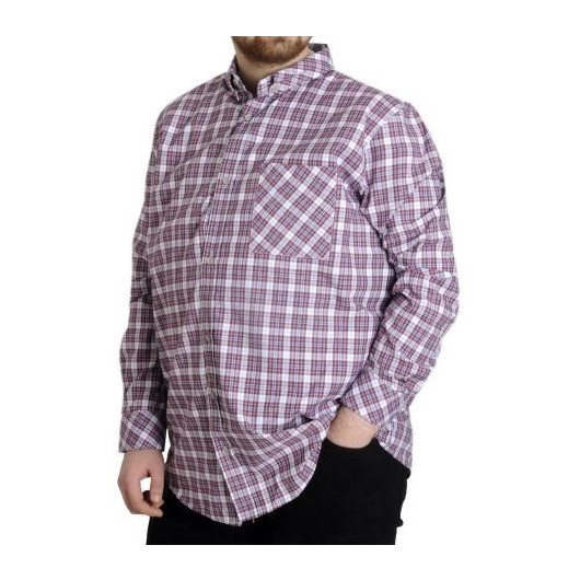 Large Size Men's Plaid Long Sleeved Pocket Shirt Plum