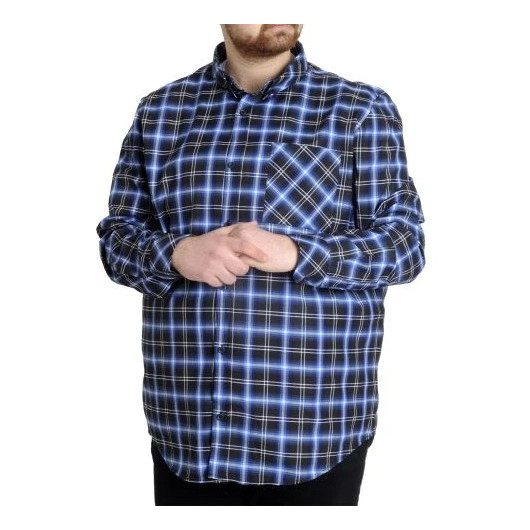 Large Size Men's Plaid Long Sleeved Pocket Shirt Black