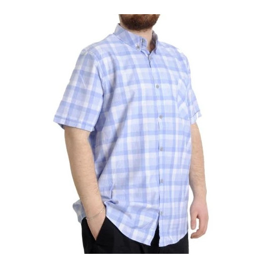 قميص رجالي مقاس كبير بنمط كاروه بأكمام قصيرة لون ازرق ثلجي