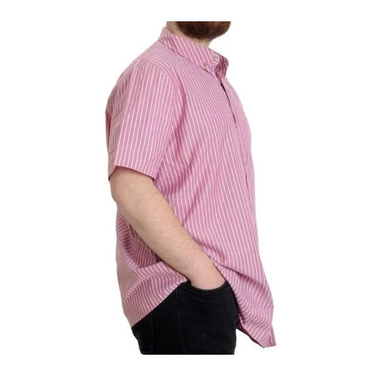 قميص رجالي مقاس كبير بنمط كاروه بأكمام قصيرة لون احمر