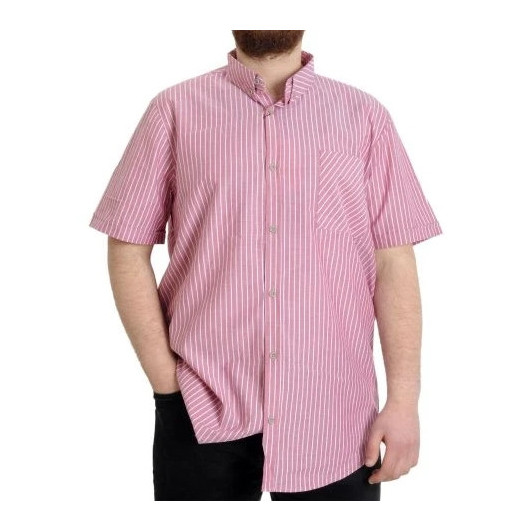 قميص رجالي مقاس كبير بنمط كاروه بأكمام قصيرة لون احمر