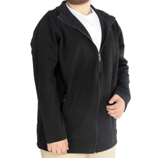 Large Size Men Cardigan Zippered Stand Collar Black