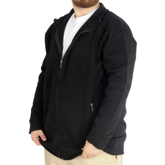 Large Size Men Cardigan Zippered Stand Collar Black