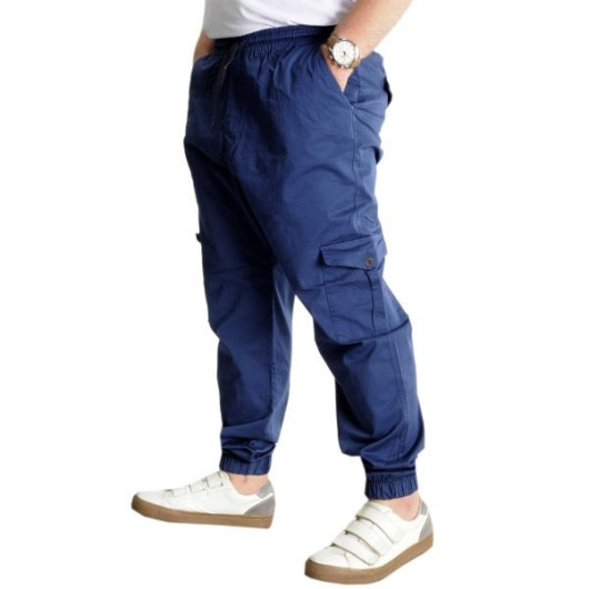 Plus Size Men Linen Cargo Jogger Indigo