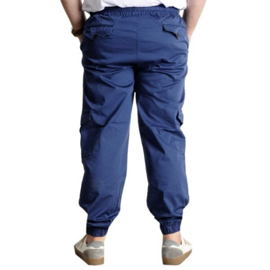 Plus Size Men Linen Cargo Jogger Indigo