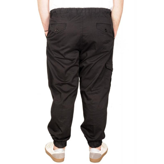 Plus Size Men Linen Cargo Jogger Valencia Black