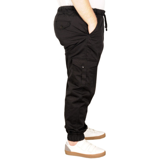 Plus Size Men Linen Cargo Jogger Valencia Black